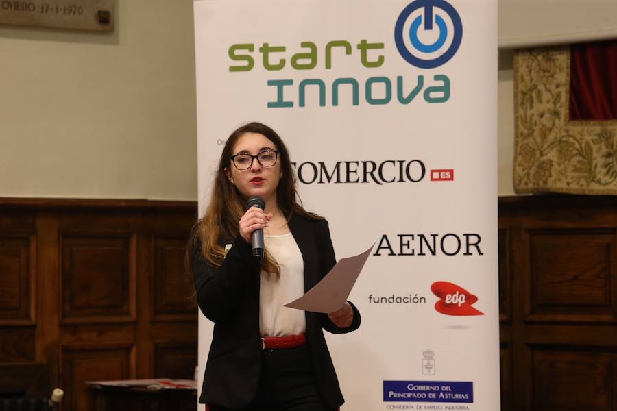 Medio centenar de estudiantes asturianos se han clasificado para la gran final de STARTinnova, el programa de fomento de la cultura emprendedora que promueve EL COMERCIO. Organizados en cinco equipos, han presentado sus proyectos ante un jurado de expertos en el Aula Magna del Edificio Histórico de la Universidad de Oviedo.
