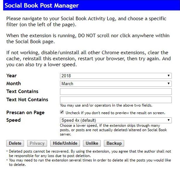 Social Book Manager permite eliminar de Facebook toda nuestra actividad a partir de una determinada fecha