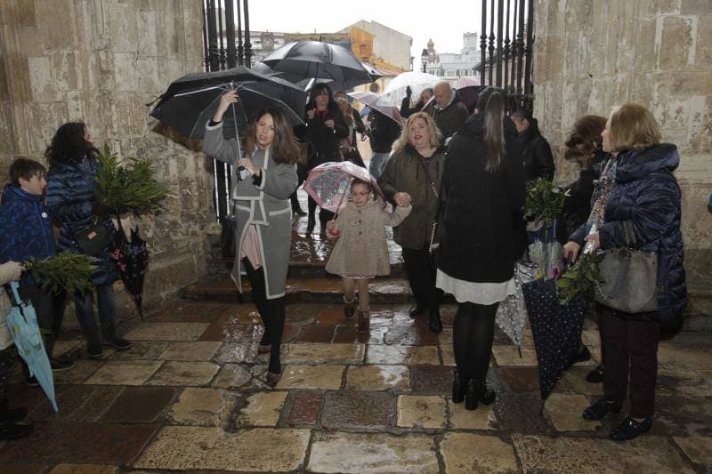 Las intensas lluvias han obligado a suspender las procesiones del Domingo de Ramos en casi todas las localidades de Asturias. Las bendiciones de los ramos se han celebrado en el interior de los templos. 