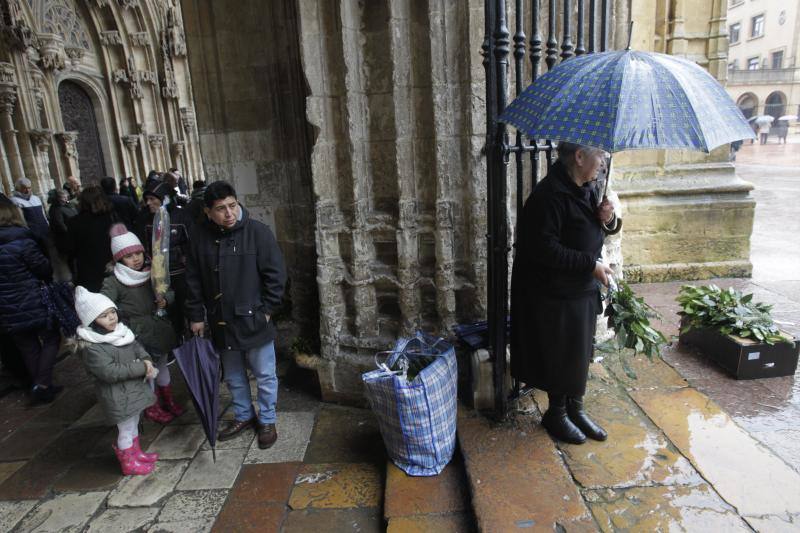 Las intensas lluvias han obligado a suspender las procesiones del Domingo de Ramos en casi todas las localidades de Asturias. Las bendiciones de los ramos se han celebrado en el interior de los templos. 