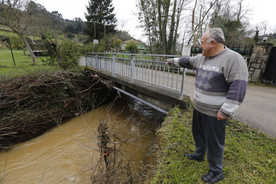 El barrio gijonés fue uno de los más afetados por las intensas lluvias caídas el domingo. Los vecinos piden que se limpie el río Pinzales para evitar que se vuelvan a repetir situaciones así