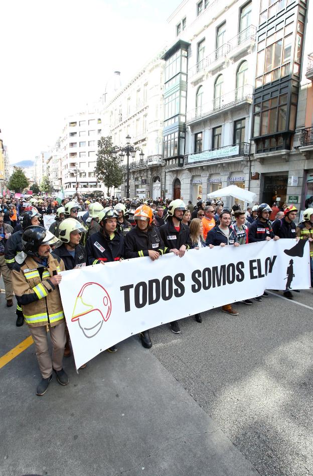 La marcha celebrada esta semana, con 'Cuni' y la viuda e hijos de Eloy Palacio en la cabecera. 