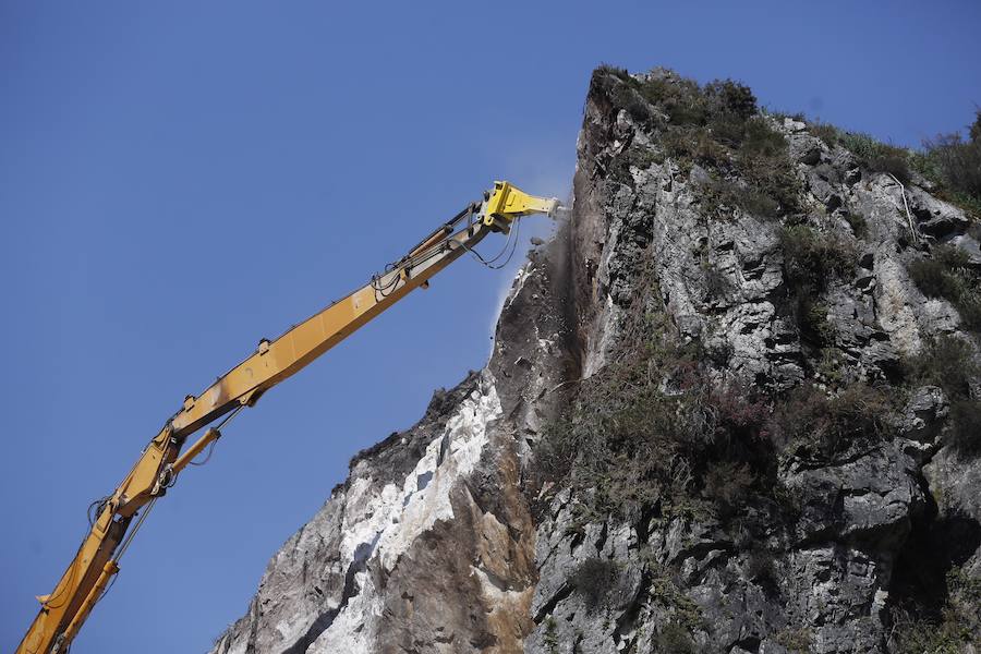 Fotos: Las máquinas trabajan para retirar el argayu de Caso