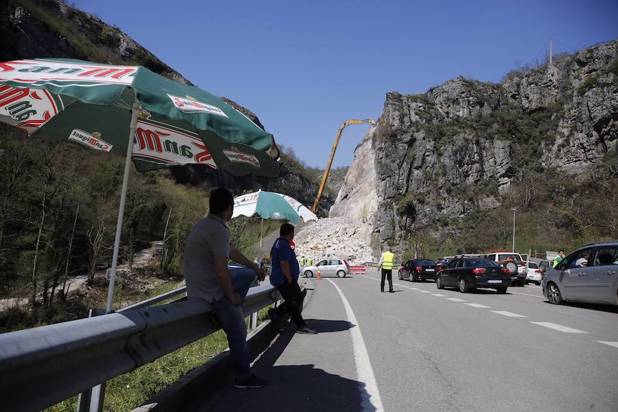 Fotos: Las máquinas trabajan para retirar el argayu de Caso
