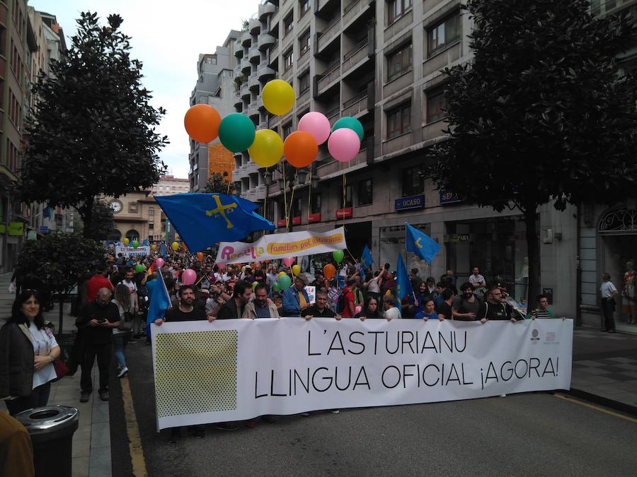 La concentración, celebrada en Oviedo, ha sido apoyada por miles de personas que a grito de «asturianu, llingua oficial» reclaman que la oficialidad sea una realidad 