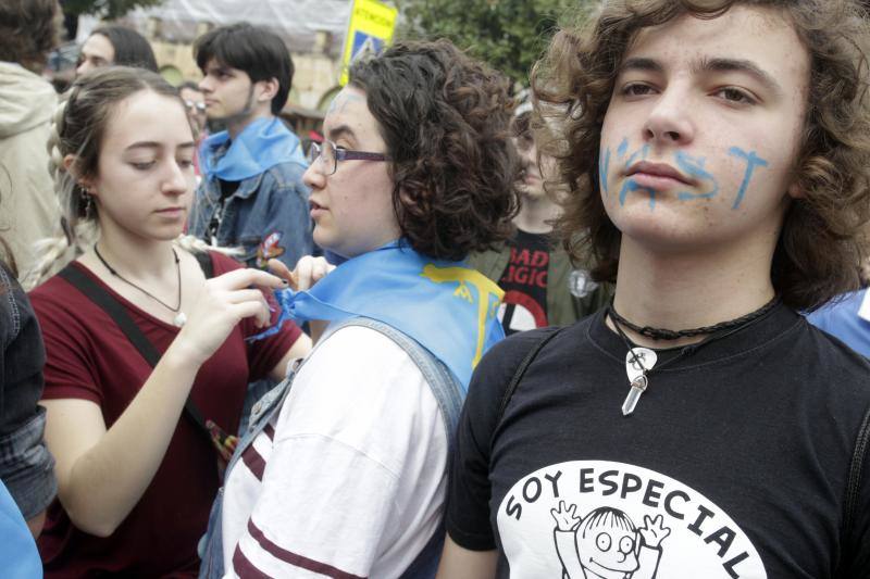 La concentración, celebrada en Oviedo, ha sido apoyada por miles de personas que a grito de «asturianu, llingua oficial» reclaman que la oficialidad sea una realidad 