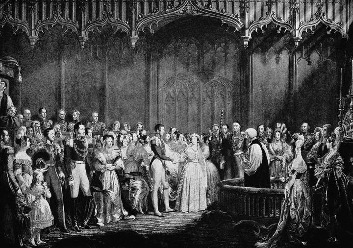 Una ilustración de la boda de la reina Victoria y el príncipe Alberto en Inglaterra