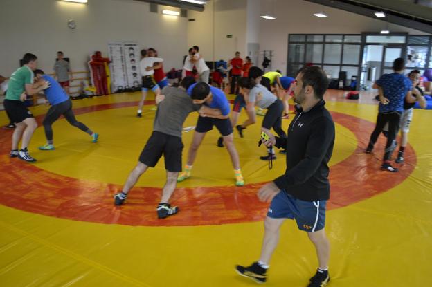 Los luchadores, durante una sesión de entrenamiento. 