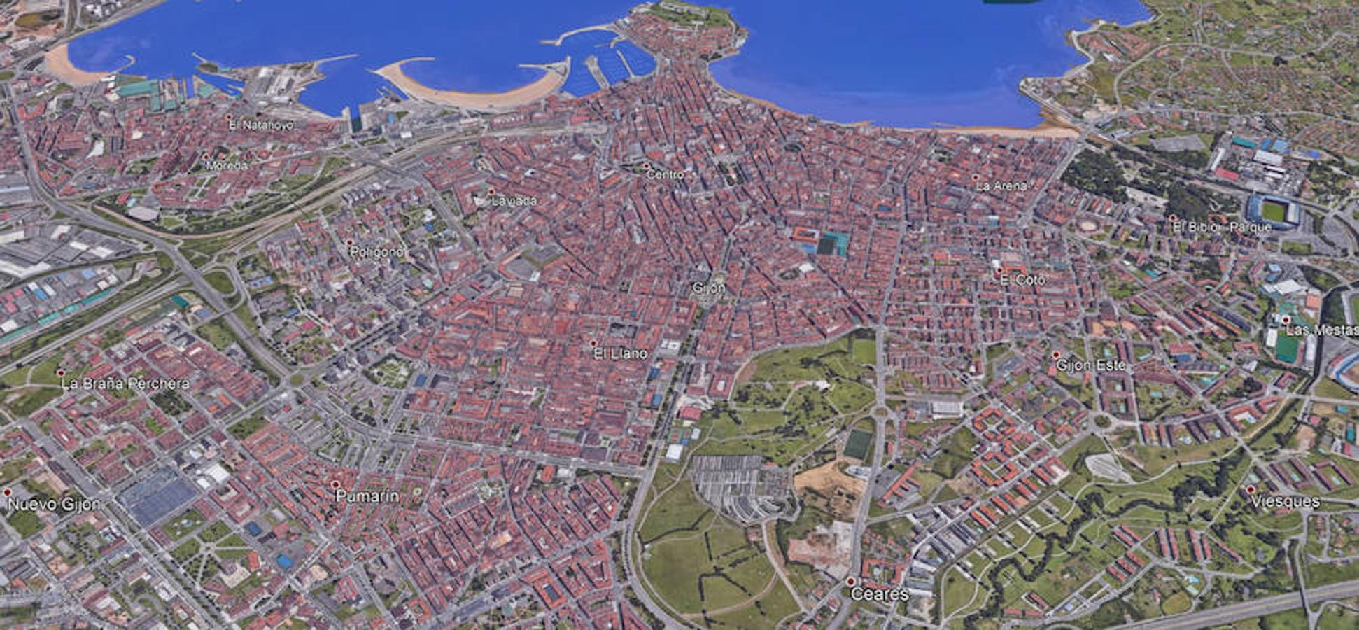 Gijón, si el nivel del mar sube 1 metro.
