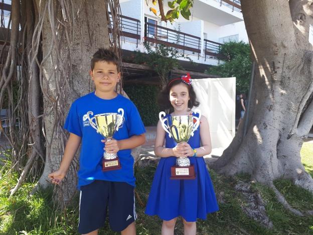 Lucas Antuña y Marién Bagüés, con sus trofeos. 