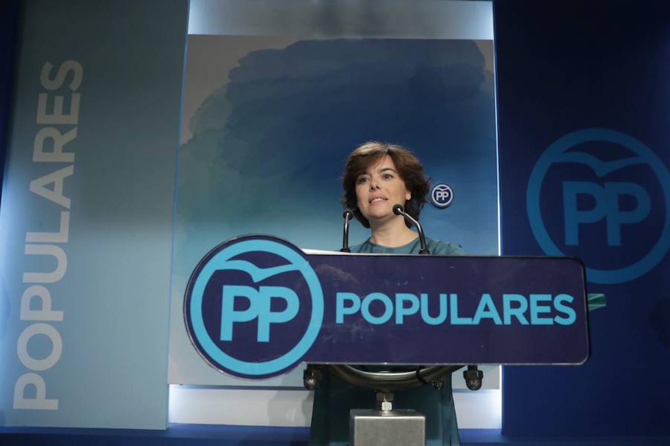 El 5 de julio del 2018, Sáenz de Santamaría gana la primera vuelta en las elecciones a la Presidencia del Partido Popular y cruza el corte con Pablo Casado.