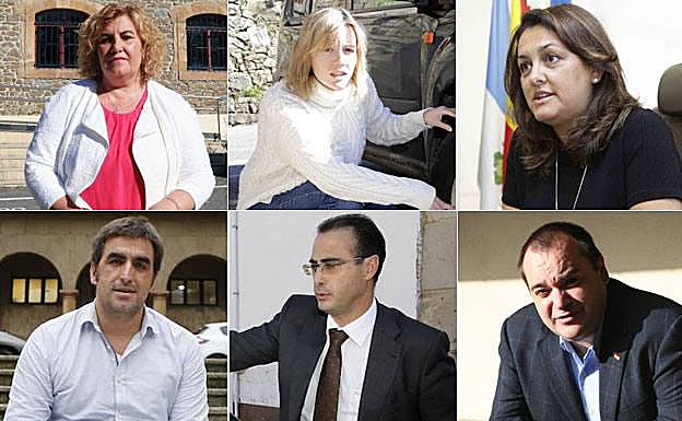De izquierda a derecha y desde arriba hacia abajo: Ana Díaz, alcaldesa de Riosa; Marta Alonso, regidora de Ponga; Rosario Fernández, alcaldesa de Ribadesella; Daniel Sánchez Bayón, portavoz socialista en Lena; Jesús Bordás, alcalde de Ribadedeva y José Manuel Martínez, exregidor de Cangas del Narcea. 