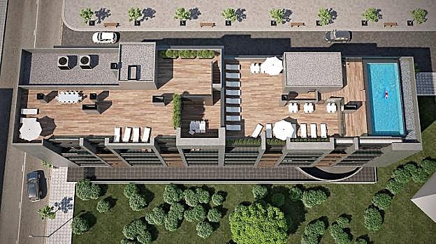 Edificio Infinitum. Incluirá zona lúdica y piscina en la azotea. 