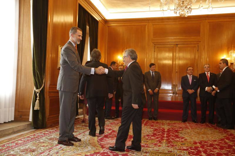 Felipe VI ha mantenido una audiencia con la Fundación para la Investigación e Innovación Biosanitaria en el Principado de Asturias en el primer acto de su visita a Asturias para presidir la ceremonia de entrega de los Premios Princesa.