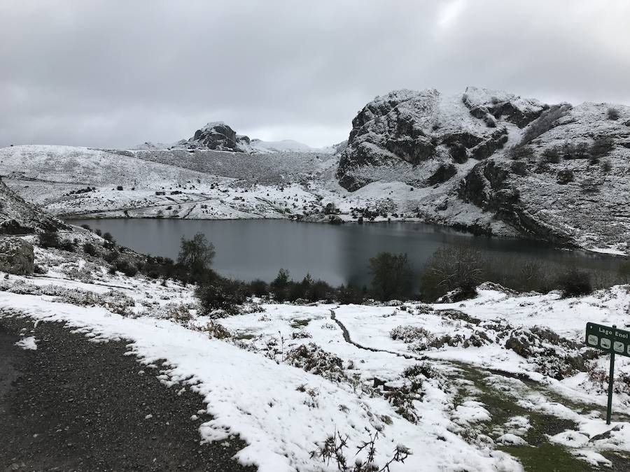 La ola de frío ha llegado a Asturias y ha cubierto las zonas de alta montaña de la región de blanco con las primeras nevadas