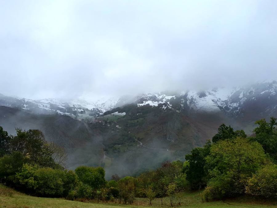 La ola de frío ha llegado a Asturias y ha cubierto las zonas de alta montaña de la región de blanco con las primeras nevadas