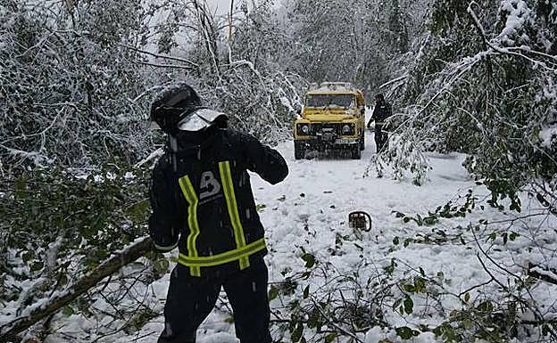 Los bomberos, trabajando en Grado. 