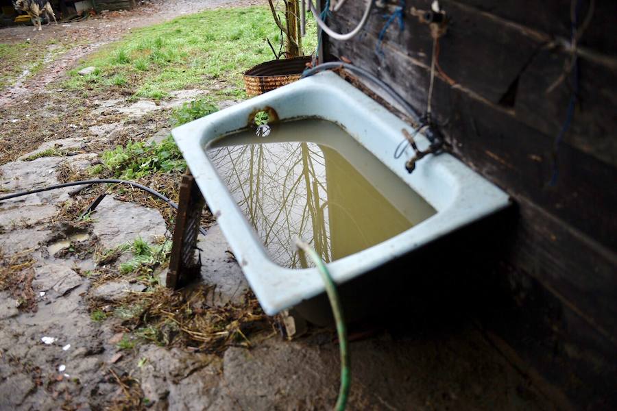 El río Trubia está desbordado en varios puntos, las alcantarillas anegadas y los portales de planta baja del grupo Coronel Baeza cubiertos de agua. Son algunas de las incidencias. 