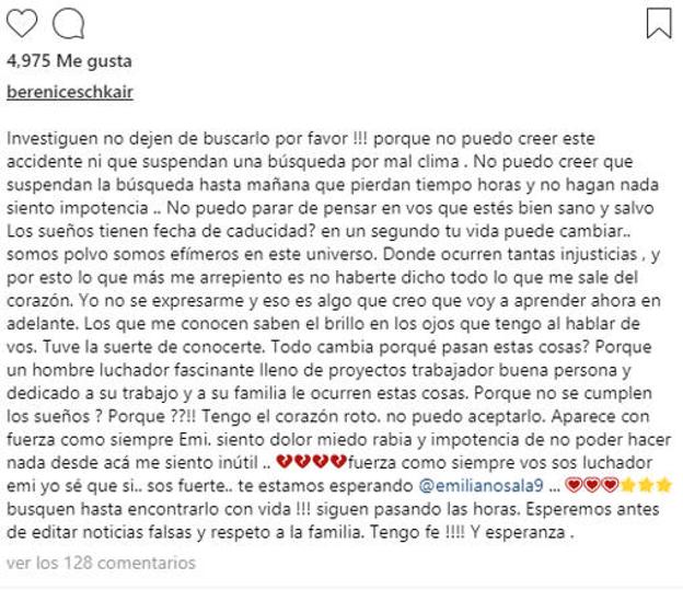 Mensaje de Berenice Schkair en la red social.