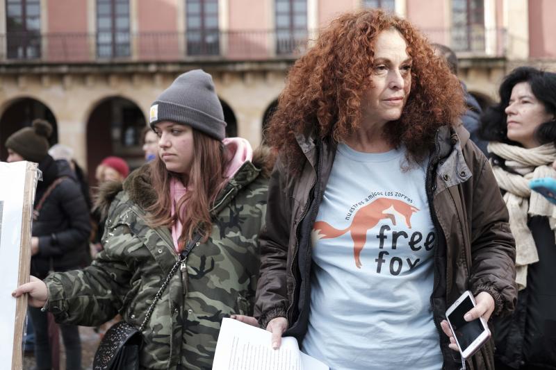 Medio centenar de personas se concentran en la plaza Mayor en contra de la caza del raposo convocados por Freefox