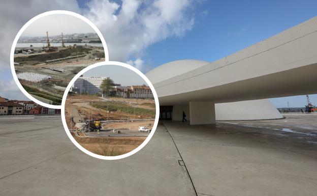 El acceso al centro Niemeyer (2019) y las obras en el muelle Valliniello y Grandiella (2009).