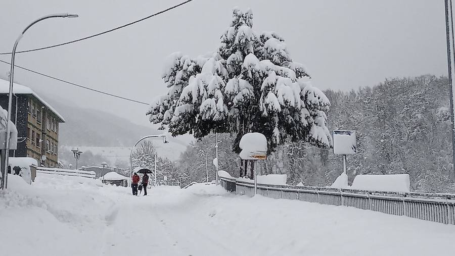 Las intensas nevadas que está dejando la borrasca 'Helena' a su paso por Asturias está complicando mucho la circulación por carretera, en especial, en los puertos de montaña. De hecho, se ha llegado a restringir el paso de camiones por Pajares y el Huerna y varios altos se han cerrado a todo tipo de vehículos. La nieve ha llegado incluso a la capital asturiana, que ha amanecido bajo un manto blanco. En otros puntos de la región, como Gijón, ha sido el granizo lo que ha cubierto de blanco las calles.