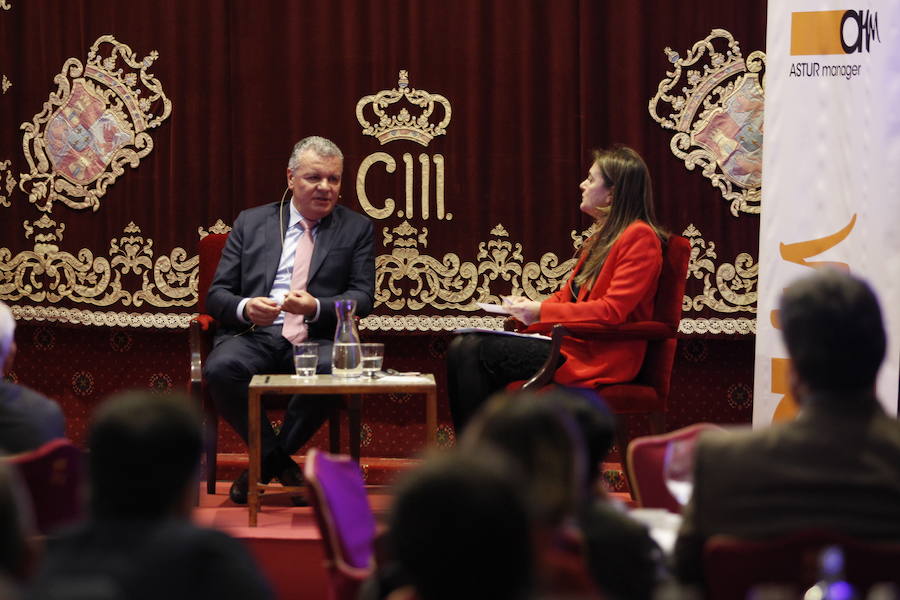 El presidente de FADE ofreció una conferencia organizado por AsturManager en el Hotel Reconquista de Oviedo, amparándose en el documento de '22 medidas ineludibles' presentado por la patronal el pasado noviembre,