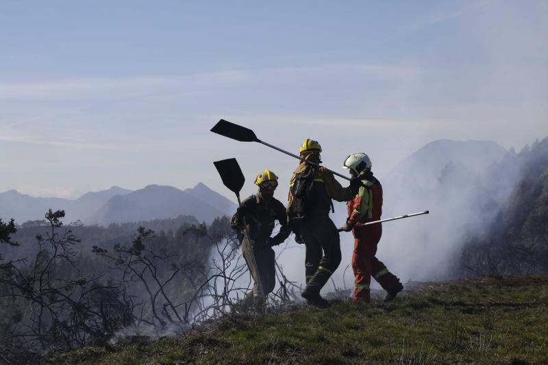 Un helicóptero del SEPA localizó a un incendiario quemando varios puntos del monte del concejo.