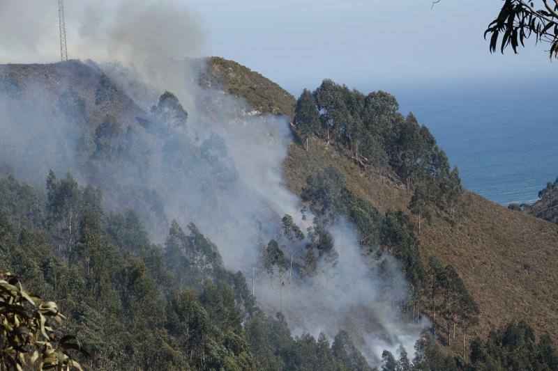 Un helicóptero del SEPA localizó a un incendiario quemando varios puntos del monte del concejo.