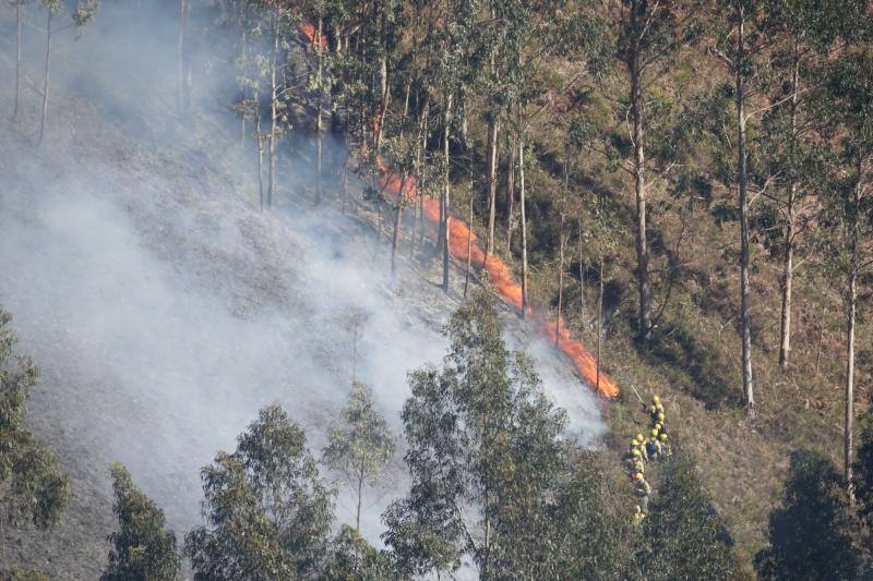 Un helicóptero del SEPA localizó a un incendiario quemando varios puntos del monte del concejo.