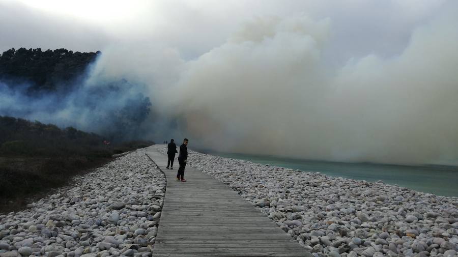 El fuego afectó a la zona de la playa de Concha Artedo y provocó que vecinos de una urbanización cercana se quedasen sin luz.