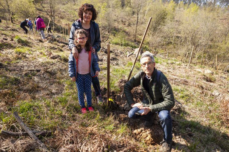 Multitud de niños y padres plantaron árboles en el bosque La Viesca la Olla durante una divertida mañana en conexión con la naturaleza.