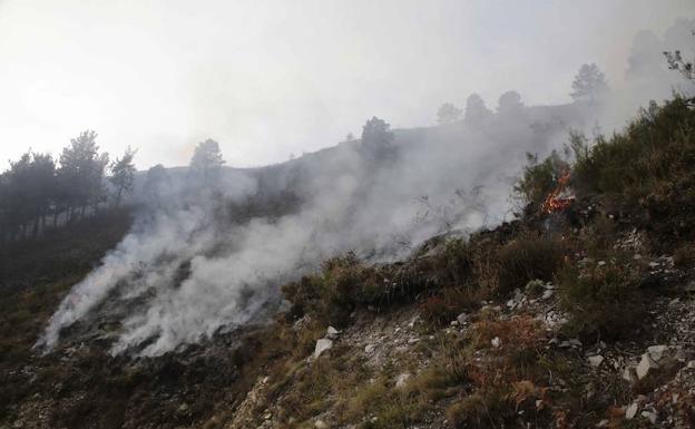 Restos del incencio en una zona próxima a donde cayó el helicóptero en 2015.