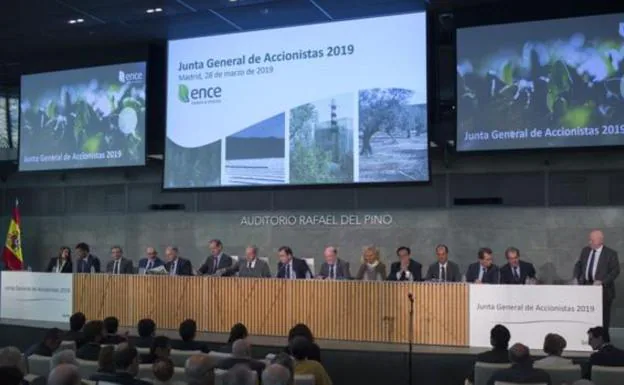 Un momento de la junta general de accionistas de Ence, celebrada ayer en Madrid. 