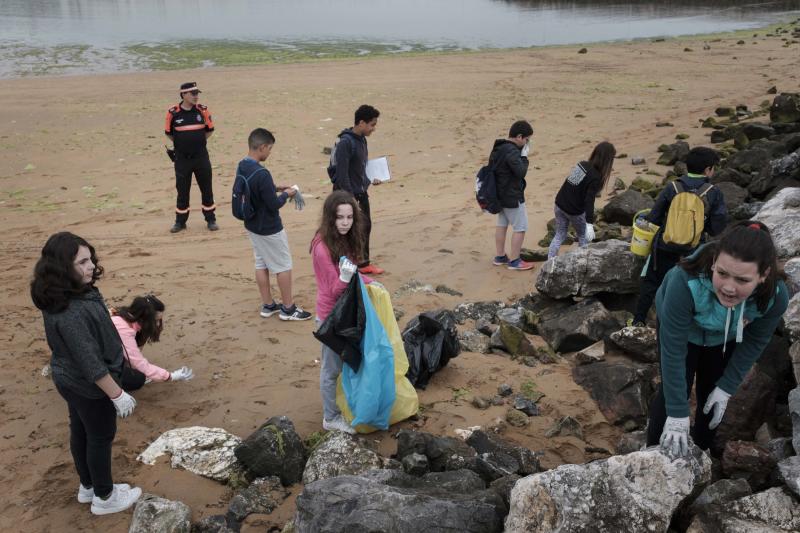 Un centenar de alumnos de quinto y sexto de Primaria del colegio Príncipe de Asturias de Gijón ha participado en el proyecto ambiental 'Aulas Libera' de Ecoembes y SEO BirdLife y han retirado varias bolsas de basura de la playa de El Arbeyal. Dentro había colillas, plásticos, incluso restos de pesticidas.