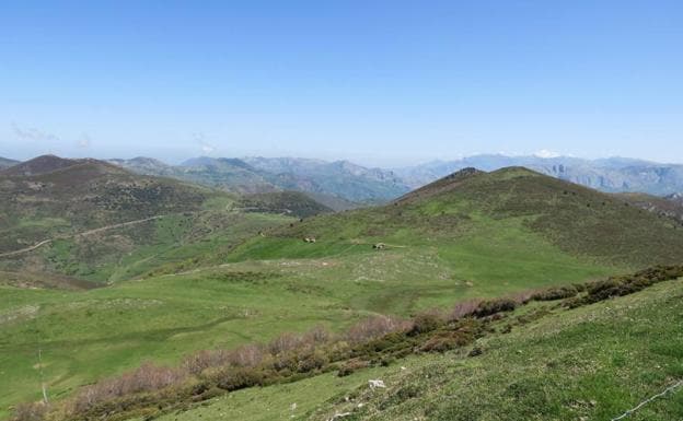 Braña de Piedraxueves y al fondo el Puerto de San Lorenzo.