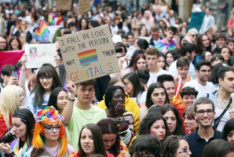 El colectivo LGTB toma las calles para defender la diversidad sexual y de género | El cambio de ubicación de la bandera arcoíris, «una decisión tomada deprisa y corriendo», enciende los ánimos de los centenares de manifestantes .