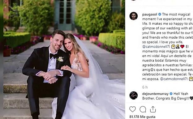 Pau Gasol y Catherine McDonnell publican la primera imagen de su boda