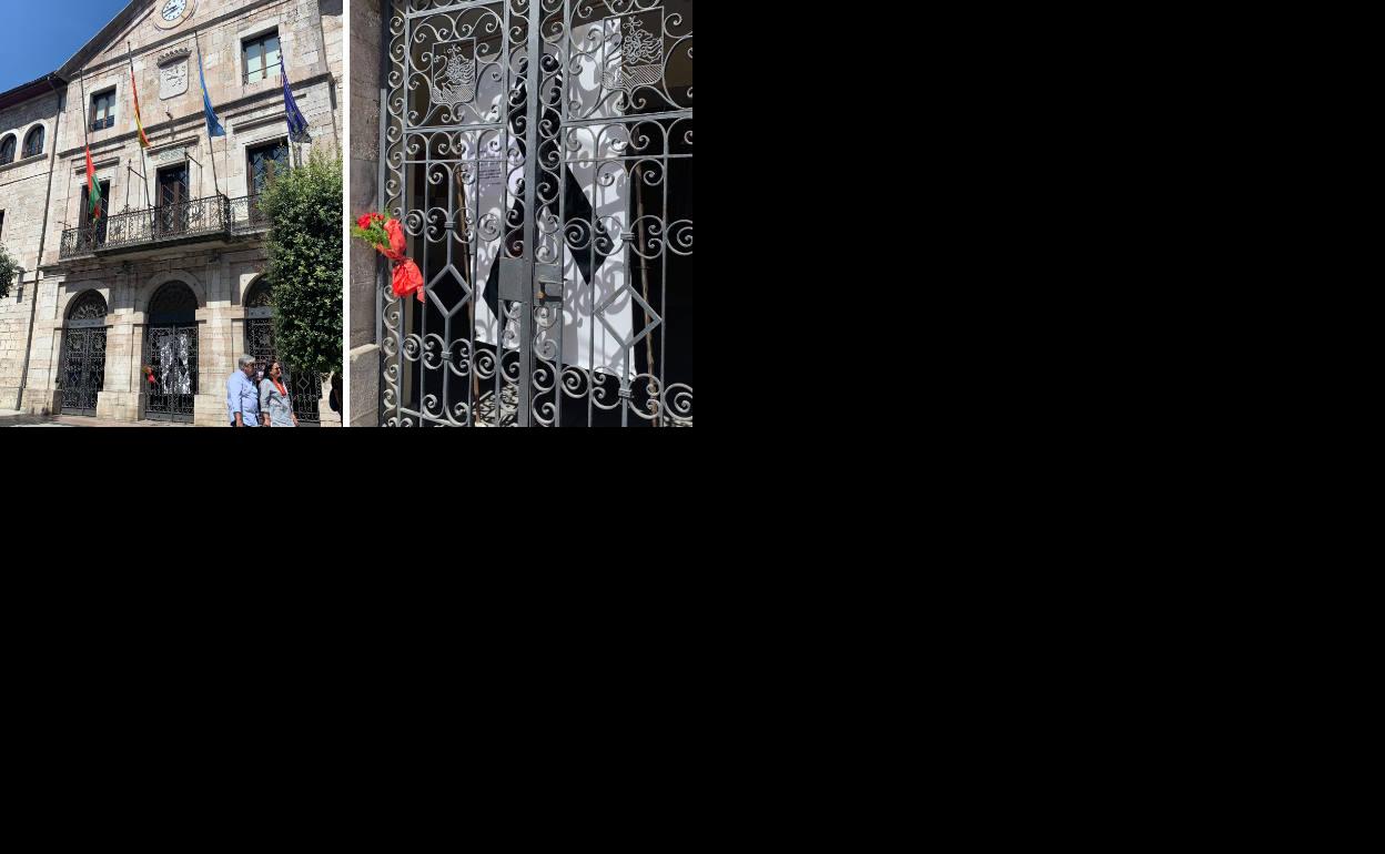 Banderas a media asta y crespón negro en el Ayuntamiento de Llanes.