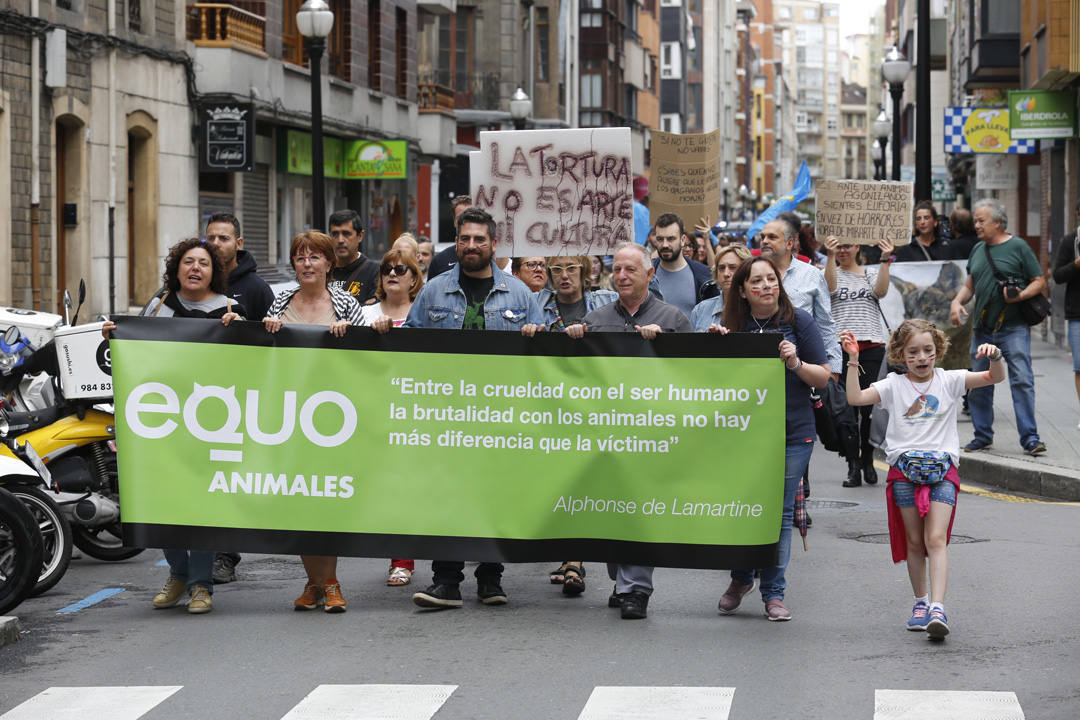 Las calles de la ciudad se llenaron de pancartas para protestar por los festejos taurinos que consideran una «tortura a los animales»