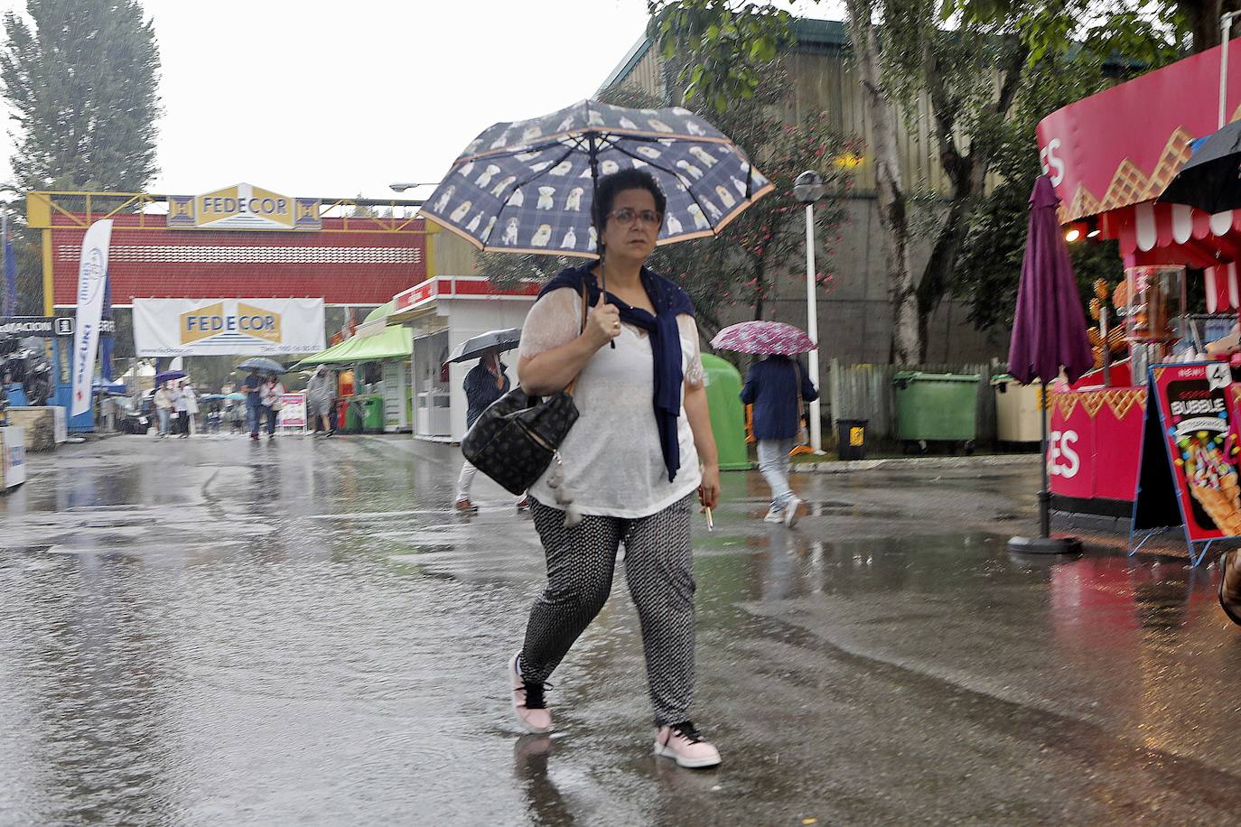 Los paraguas son los protagonistas en el útimo día de la Feria de Muestras de Asturias (Fidma).