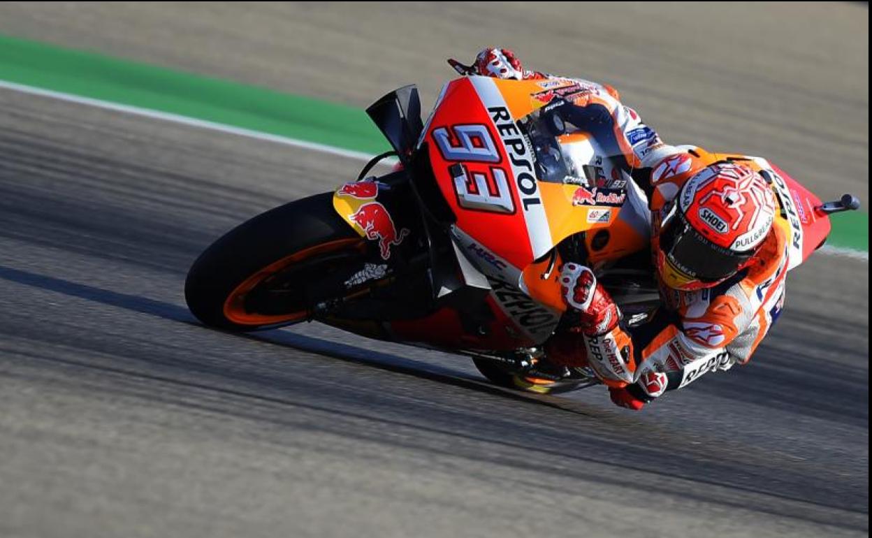 Marc Márquez, rodando sobre el trazado de Motorland Aragón. 