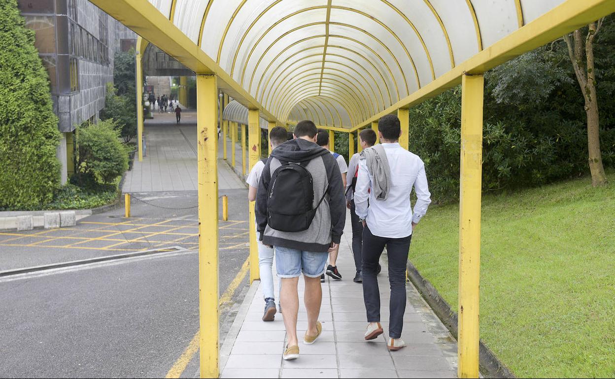 Un grupo de estudiantes accede a la Facultad de Economía.