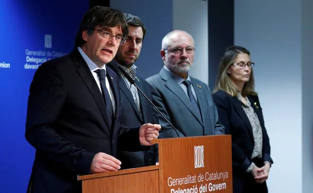 Carles Puigdemont durante la rueda de prensa celebrada en Bruselas. 