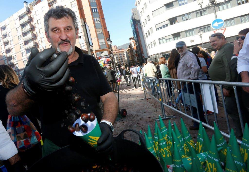 El bulevar de la calle Gascona, en Oviedo, acogió este domingo su tradicional amagüestu. Los asadores, llegados desde Candamo, encendieron las parrillas a las siete de la mañana e hicieron cerca de una tonelada de este fruto a fuego lento. Se sirvieron, también, dos mil litros de esta bebida y ambos productos conquistaron a los ovetenses. Incluso los más pequeños de la casa se mostraron encantados. La cita llenó, una vez más, la calle Gascona. El buen tiempo acompañó, el sol predominó durante la cita, y las sidrerías estaban a reventar. Además, los cabezudos de Gascona hicieron de las suya durante toda la cita. TEXTO: ROSALÍA AGUDÍN 