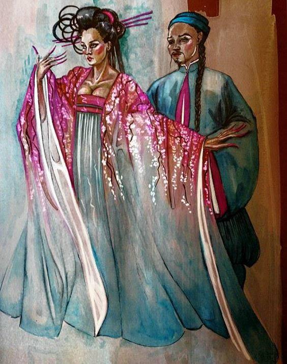 Una de las geishas del fumadero de opio El tono frambuesa es el preferido por Palella. 