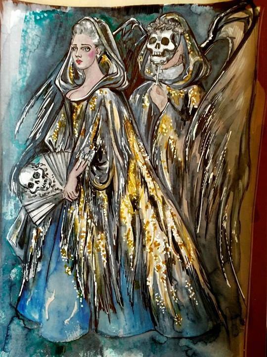 Corista. Boceto del diseño que lucirá una de las invitadas al baile de máscaras que el próximo 14 de noviembre alzará el telón en el Campoamor.