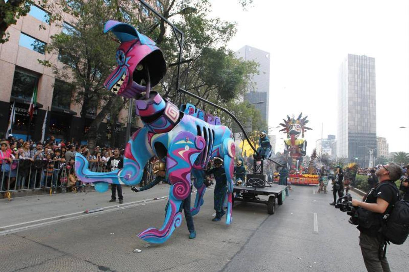 El Desfile Internacional del Día de los Muertos celebrado en México, estuvo protagonizado por catrinas, enormes calaveras, criaturas alegóricas, singulares carrozas y flores de los colores más llamativos. La creencia de los mexicanos, es que estas flores y en concreto la flor naranja de cempasúchil (planta que protagonizó gran parte del desfile) son las encargadas de guiar a los difuntos a que se reencuentren con sus familiares.