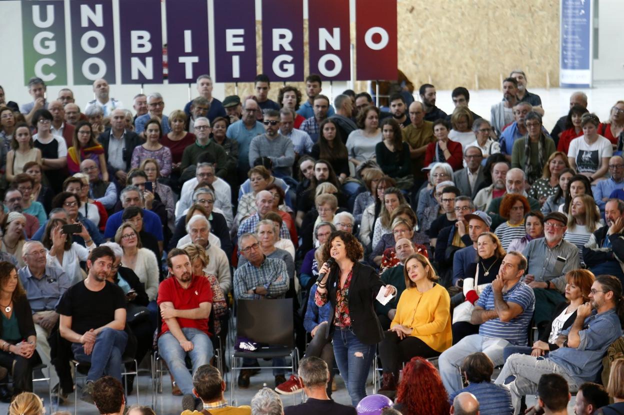 Sofía Castañón, durante su intervención en el acto de Unidas Podemos. 