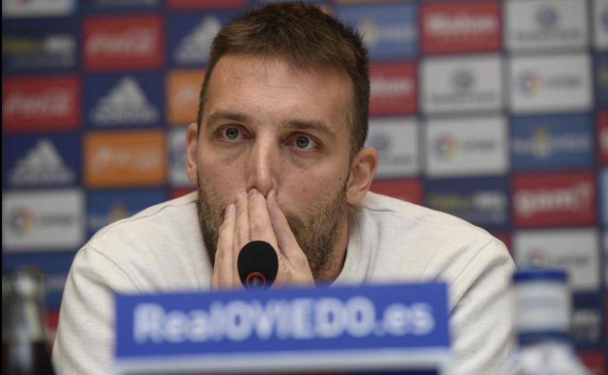 Michu, durante la rueda de prensa de este miércoles.